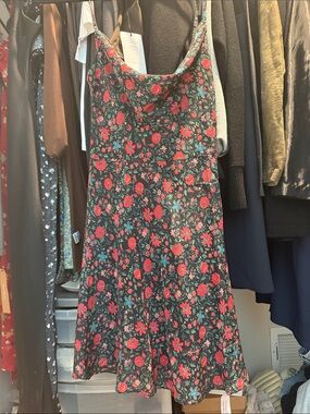 Realisation Par Black Slip Dress with Red Floral Print
